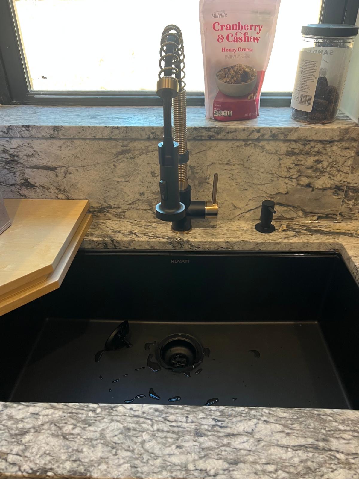 Kitchen sink and brass faucet installation – JRM Plumbing Raleigh NC